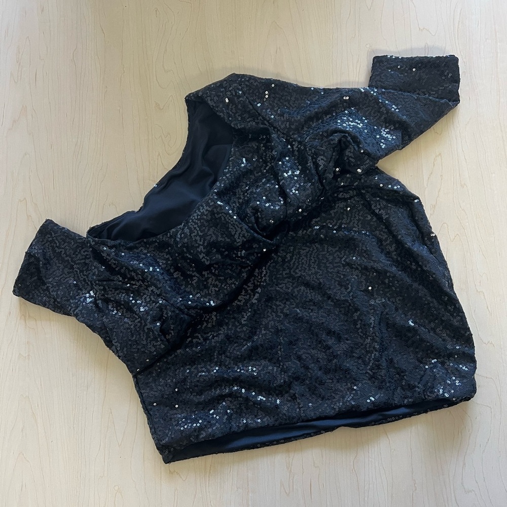 black milk clothing sparkle sparkle black sequin 3/4 sleeve scoop dress - Picture 5 of 7